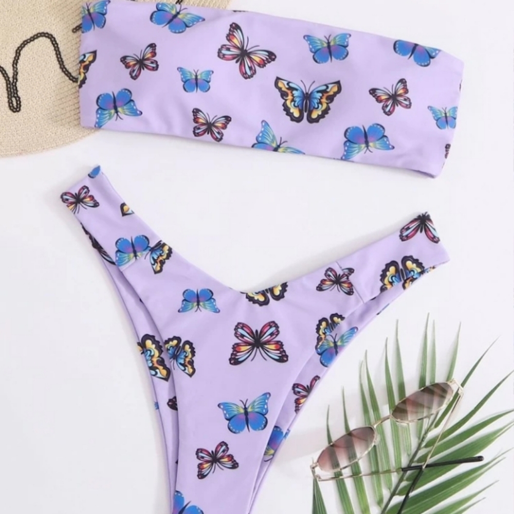 Random Butterfly Bandeau Bikini Swimsuit